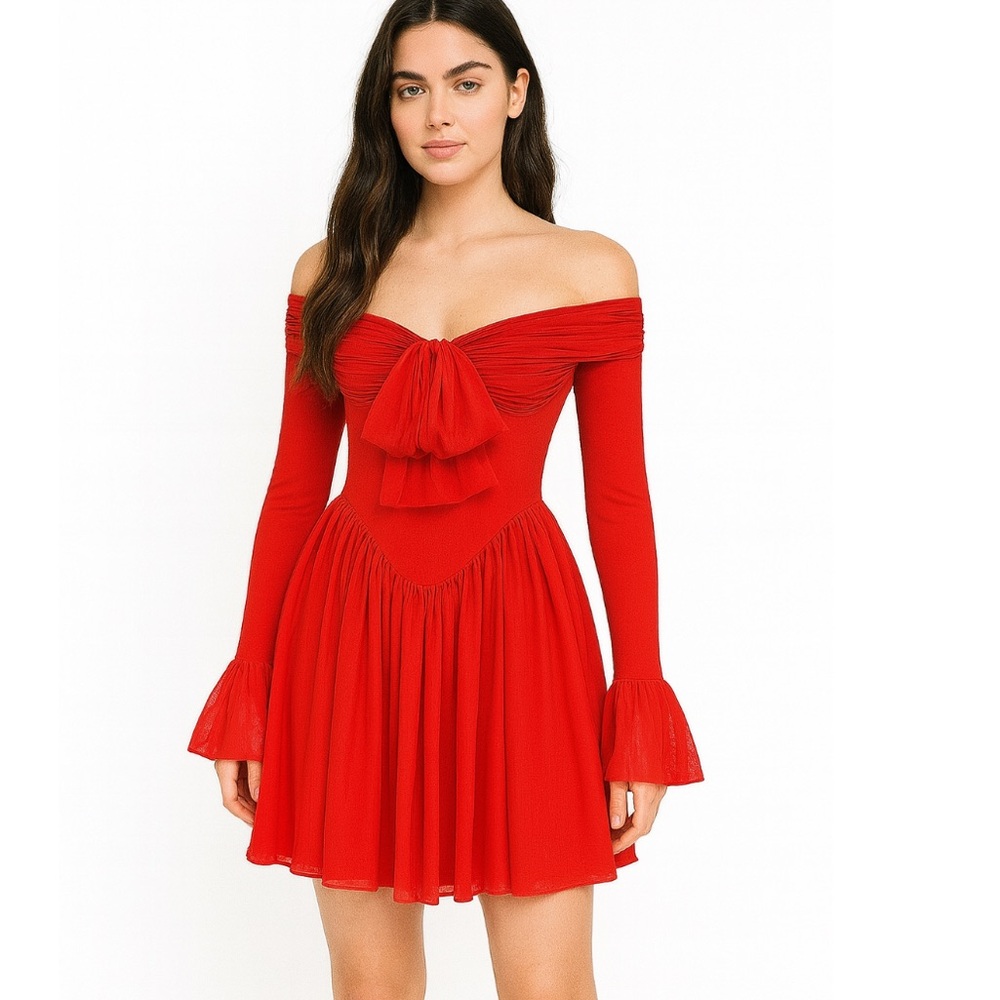 HOUSE OF CB 'Alana' Scarlet Off Shoulder Dress/Size M